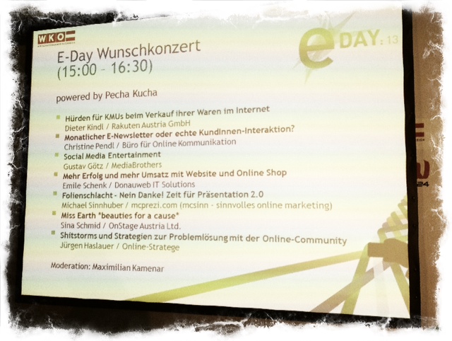 Program for E-Day 2013 request show - Pecha Kucha - with mcprezi - presentation & Prezi